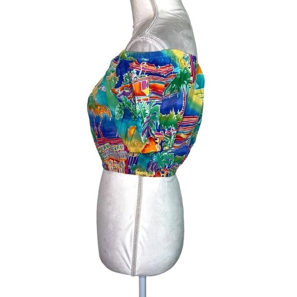 Explosive Womens Crop Top Size Small Vintage Tropical Print Off The Shoulder USA - Picture 9 of 13